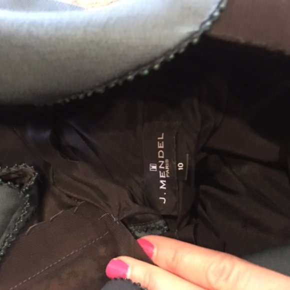 J Mendel Green Trumpet Evening Dress Gown Beads Sheer Seams Train Sz 10 Nice - Picture 7 of 11